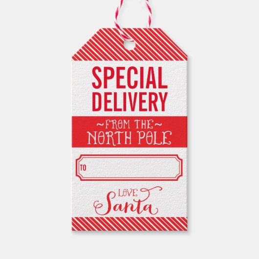 VAKANTIE CADEAU LABEL speciale levering van santa  Cadeaulabel (Voorkant)