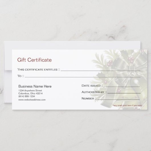 Vakantie cadeaubon Deep Green Kerstmis Bell (Achterkant)