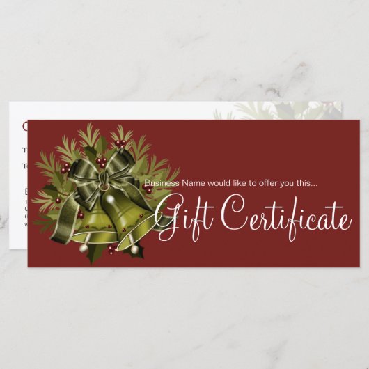 Vakantie cadeaubon Deep Green Kerstmis Bell (Voorkant / Achterkant)