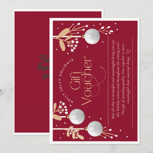 Vakantie cadeaubon feestdagenkaart (Voorkant / Achterkant)