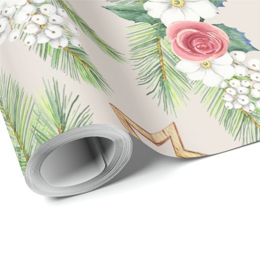 Vakantie Cadeauverpakking Crème Bloemen en Sterren Cadeaupapier (Rol Hoek)