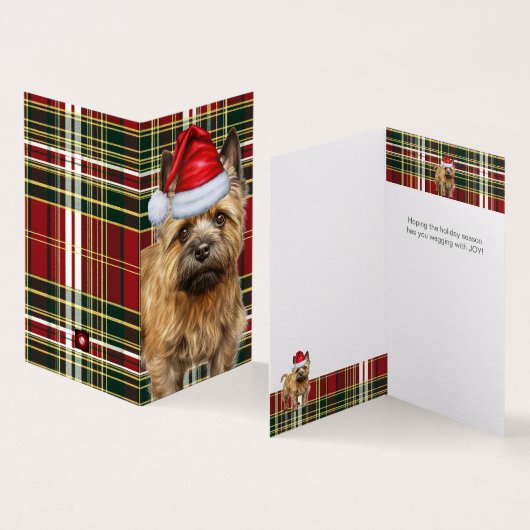 Vakantie Cairn Terrier Hond Red Plaid Kerstmis Kaart (Binnen en buitenkant)