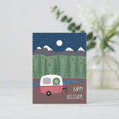 Vakantie Camper Trailer in de bergen Feestdagenkaart (Staand voorkant)