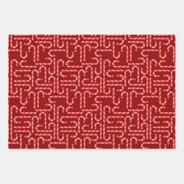 Vakantie Candy Canes met vallende sneeuw op rood Inpakpapier Vel