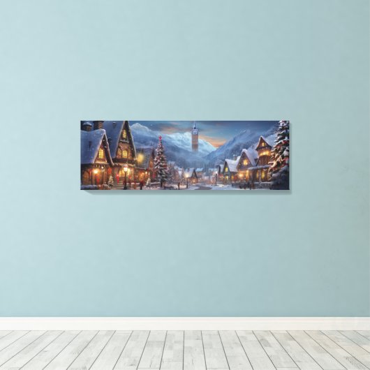 Vakantie Canvas Art-Snowy Village Scene (Insitu (Houten vloer))