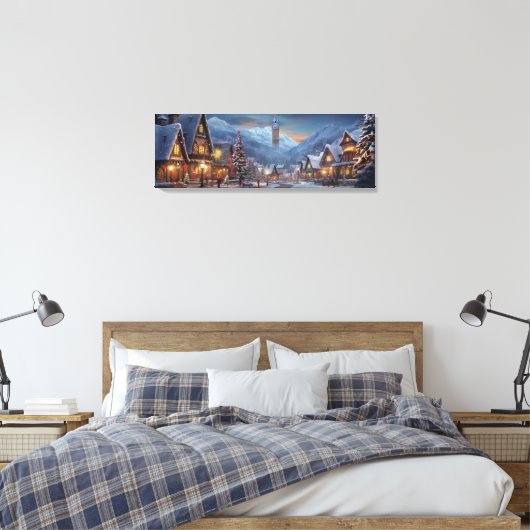 Vakantie Canvas Art-Snowy Village Scene (Insitu (Slaapkamer))