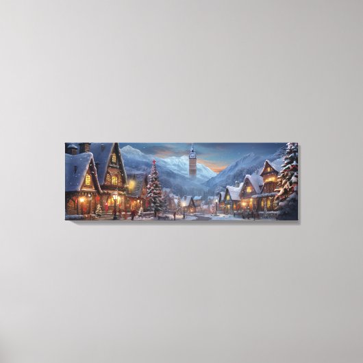 Vakantie Canvas Art-Snowy Village Scene Afdruk (Voorkant)