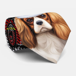 Vakantie Cavalier King Charles Dog Plaid Kerstmis Stropdas