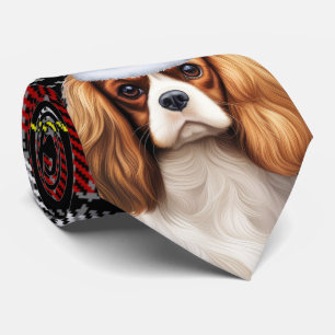 Vakantie Cavalier King Charles Dog Plaid Kerstmis Stropdas
