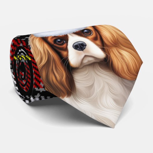 Vakantie Cavalier King Charles Dog Plaid Kerstmis Stropdas (Opgerold)