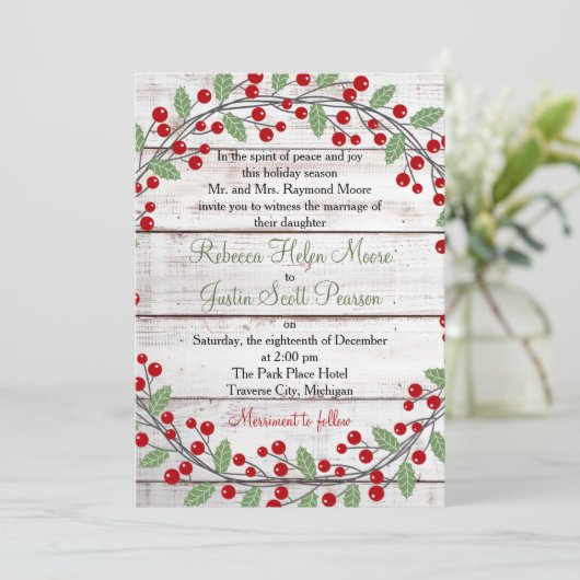 Vakantie charme winter/kerst bruiloft uitnodiging (Staand voorkant)