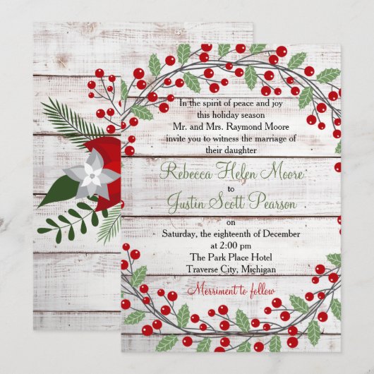 Vakantie charme winter/kerst bruiloft uitnodiging (Voorkant / Achterkant)