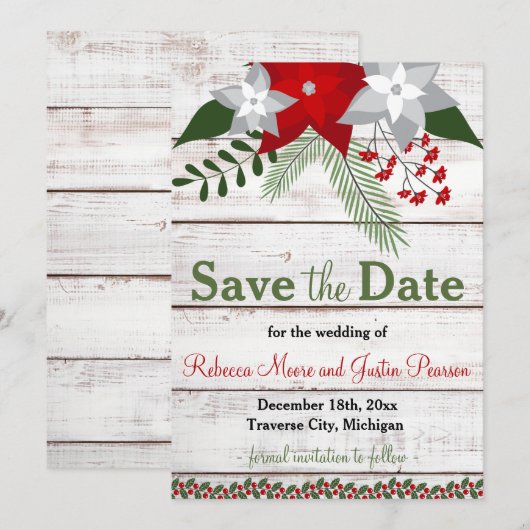 Vakantie charme - Winter / Kerstmis Save the Date (Voorkant / Achterkant)