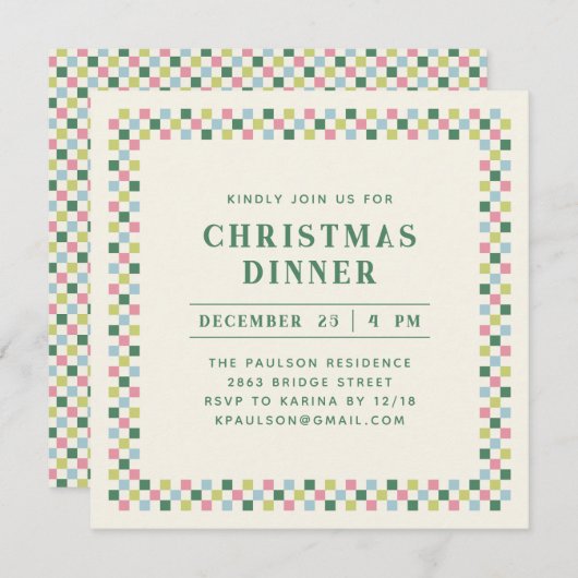 Vakantie Checkerboard Party Uitnodiging - Groen (Voorkant / Achterkant)
