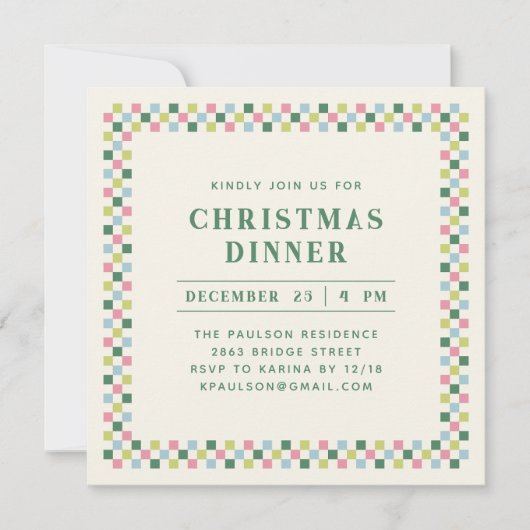 Vakantie Checkerboard Party Uitnodiging - Groen (Voorkant)
