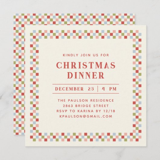 Vakantie Checkerboard Party Uitnodiging - Rood (Voorkant / Achterkant)
