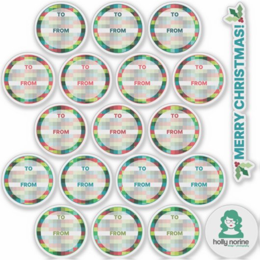 Vakantie Checkered Circle Gift Labels (Voorkant)