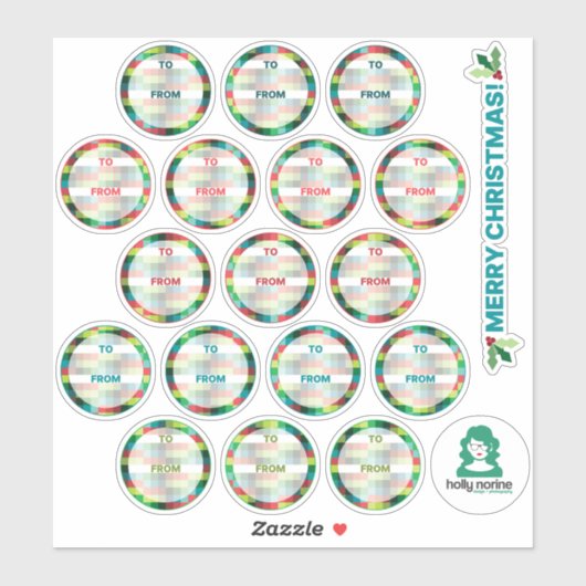 Vakantie Checkered Circle Gift Labels (Vel)
