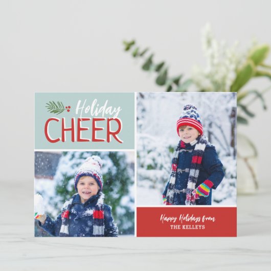 Vakantie Cheer 2 fotocollage Feestdagenkaart (Staand voorkant)