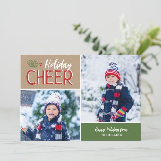 Vakantie Cheer 2 fotocollage Feestdagenkaart (Staand voorkant)