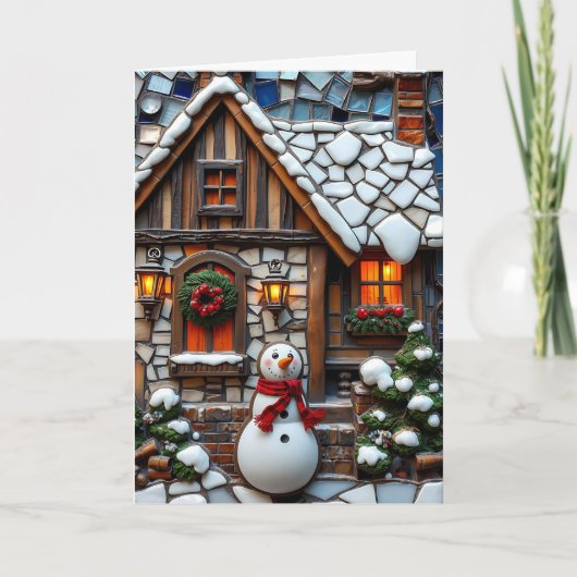 Vakantie Cheer & a Mosaic Snowman Kerstmis Kaart (Voorkant)