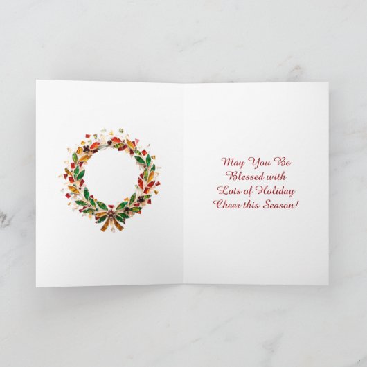 Vakantie Cheer & a Mosaic Snowman Kerstmis Kaart (Binnen)