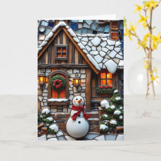 Vakantie Cheer & a Mosaic Snowman Kerstmis Kaart (Gele Bloem)
