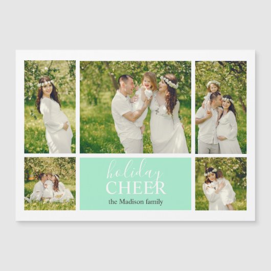 Vakantie Cheer Green Fotocollage Magnetische Kaart (Voorkant)