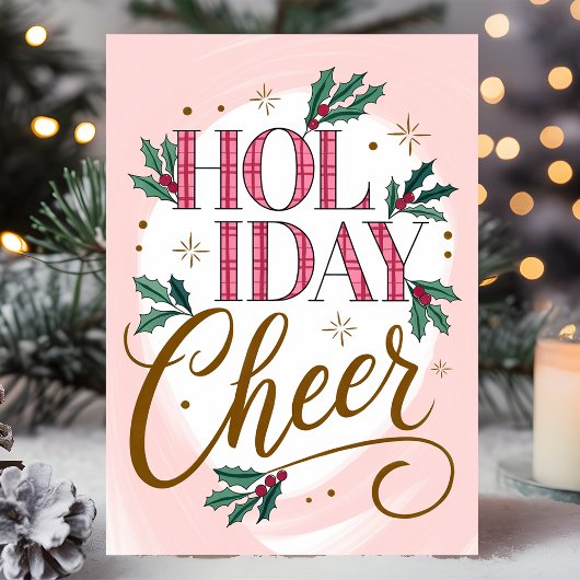 Vakantie Cheer Plaid en Holly Christmas Kaart