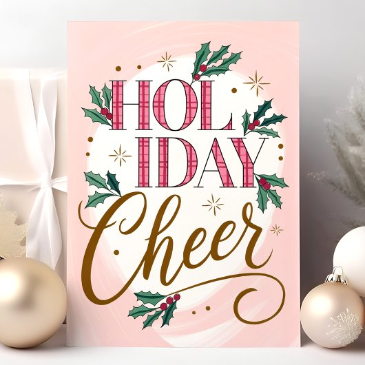 Vakantie Cheer Plaid en Holly Christmas Kaart