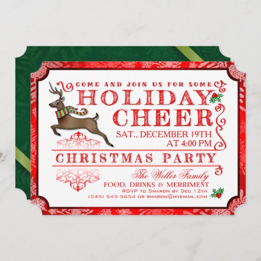 Vakantie Cheer Rendier Kerstfeest Uitnodiging (Voorkant / Achterkant)