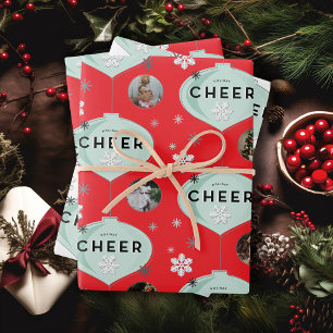 Vakantie Cheer Retro Ornamenten Kerst Foto Inpakpapier Vel