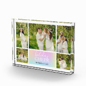 Vakantie Cheer Roze Pastel Iriserend Fotoblok (Rechts)