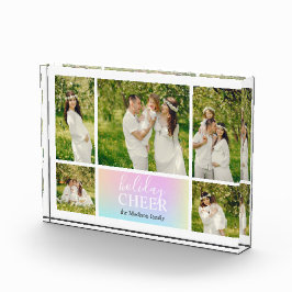 Vakantie Cheer Roze Pastel Iriserend Fotoblok