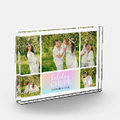 Vakantie Cheer Roze Pastel Iriserend Fotoblok (Links)