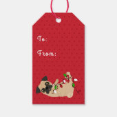 Vakantie Cheer Schattige Pug Christmas Cadeaulabel (Voorkant)