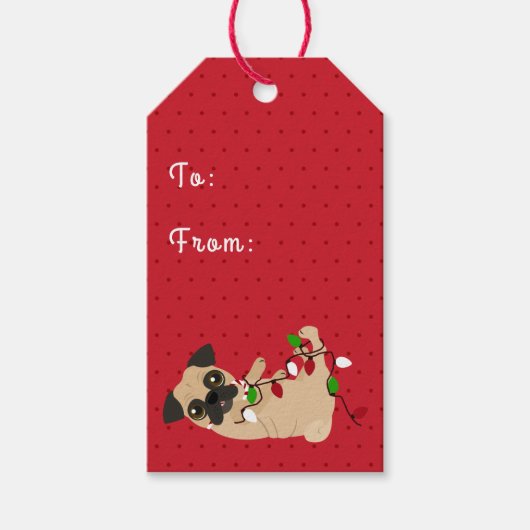 Vakantie Cheer Schattige Pug Christmas Cadeaulabel (Voorkant)