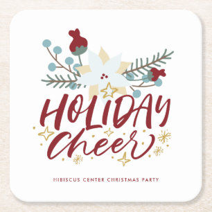 Vakantie Cheer Winter Bloemen Kerstfeest Kartonnen Onderzetters