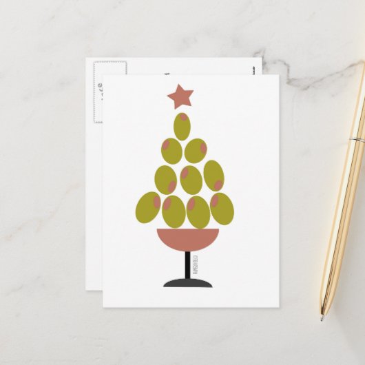 Vakantie 'CHEERS'! Olijfboomontwerp Feestdagenkaart (Voorkant / Achterkant in situ)