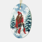 Vakantie Chic Brunette Rode Mode gepersonaliseerd Keramisch Ornament (Links)