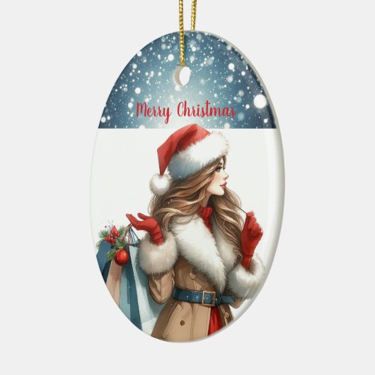 Vakantie Chic Brunette Rode Mode gepersonaliseerd Keramisch Ornament (Links)