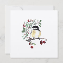 Vakantie Chickadee Songbird Waterverf Fine Art Feestdagenkaart