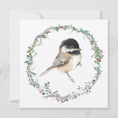 Vakantie Chickadee Waterverf Schilderij Feestdagenkaart (Voorkant)