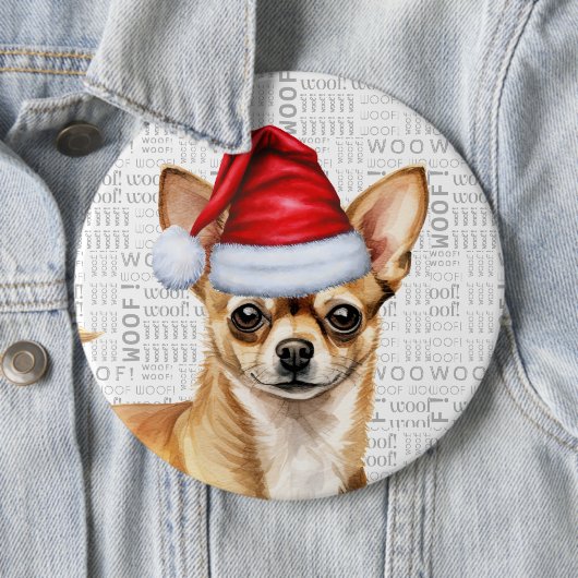 Vakantie Chihuahua Santa Dog op Woof Achtergrond Ronde Button 6,0 Cm (In situ)
