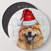 Vakantie Chow Chow Santa Dog op Woof Achtergrond Ronde Button 6,0 Cm (Voorkant /achterkant)