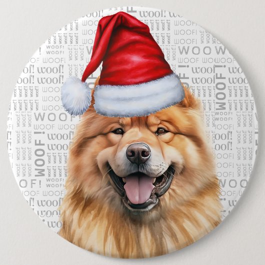 Vakantie Chow Chow Santa Dog op Woof Achtergrond Ronde Button 6,0 Cm (Voorkant)