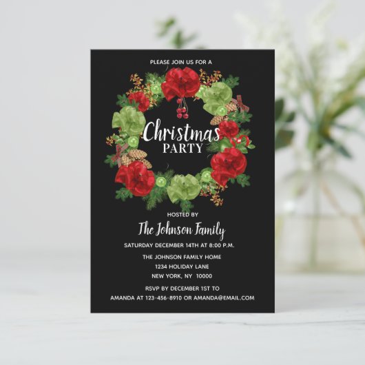 Vakantie CHRISTMAS PARTIJ WreatBlack Red White Kaart (Staand voorkant)