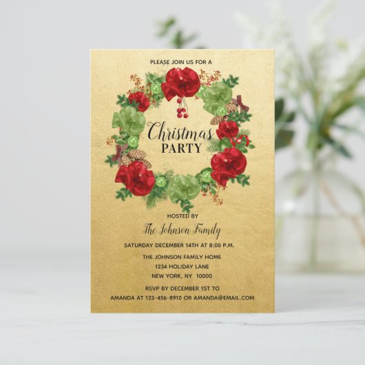 Vakantie CHRISTMAS PARTIJ Wreated GOLD Red Green Kaart (Staand voorkant)