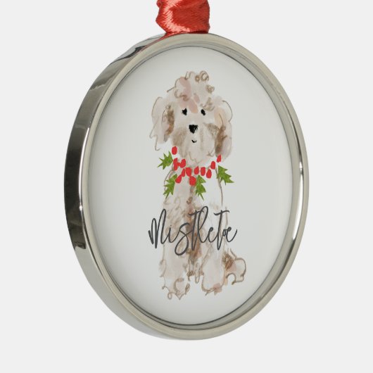 Vakantie Cockapoo Hondennaam Holly Feestelijke Ker Metalen Ornament (Rechts)