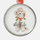 Vakantie Cockapoo Hondennaam Holly Feestelijke Ker Metalen Ornament (Voorkant)